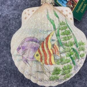 Old World Christmas Scallop Shell Design Fish Scene Christmas Ornaments Set of 6